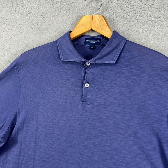 Peter Millar Men Collection Golf Polo Shirt Large Blue Pima Cotton Rugby Comfort